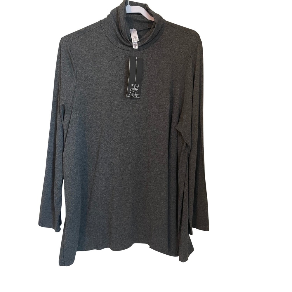 MarlaWynne Womens Size 1X Heather Gray Turtleneck Long Sleeve Tunic Top Viscose
